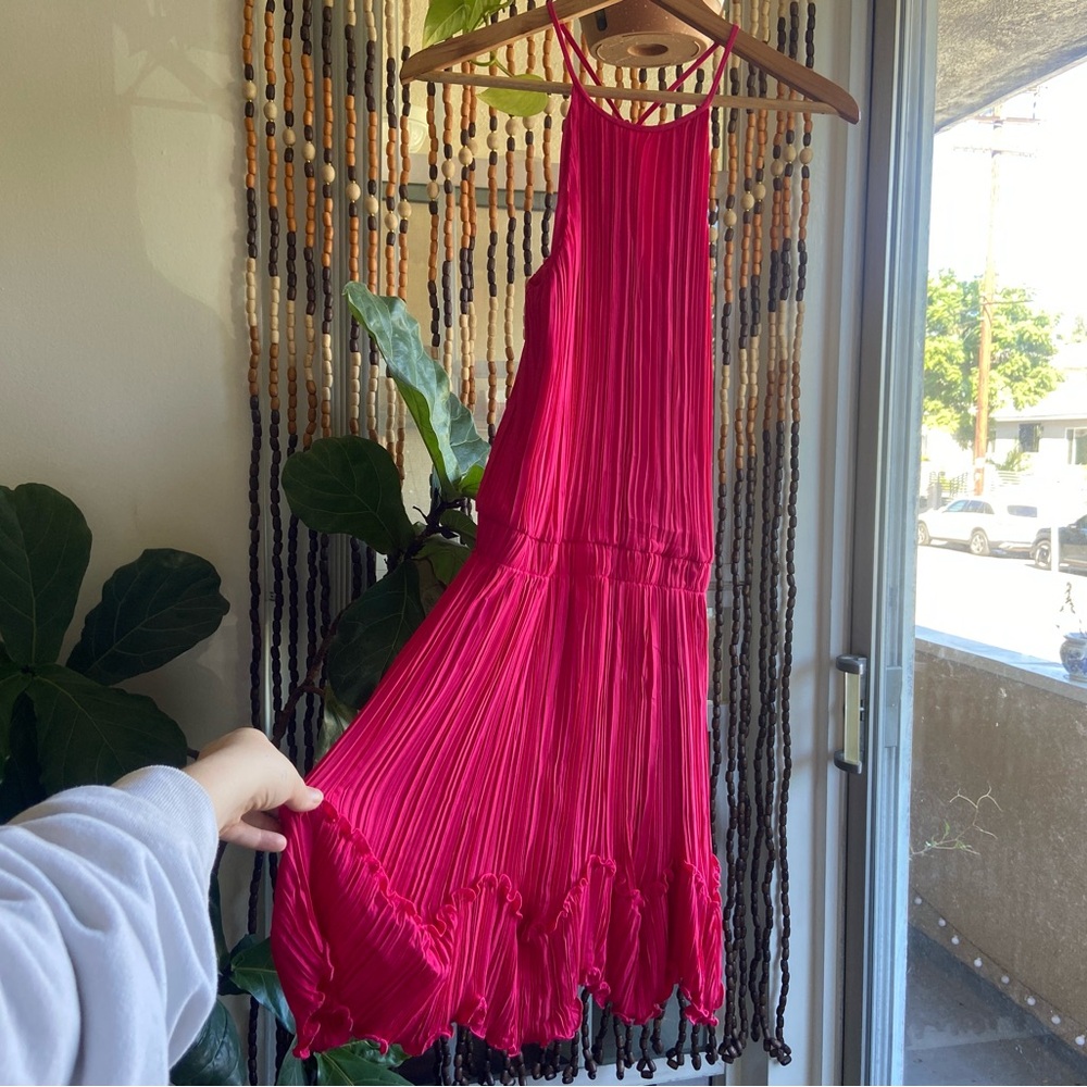 Halston Heritage hot pink pleated dress